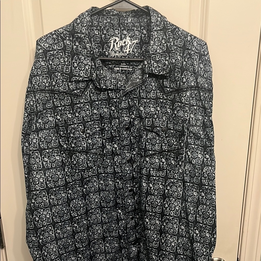 Wrangler Rock47 XXL Black & White Graphic Pearl Snap